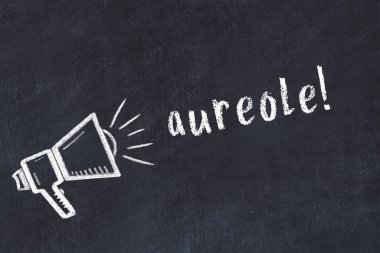 Kara karatahtaya tebeşir hoparlörü ve yazıt aureole