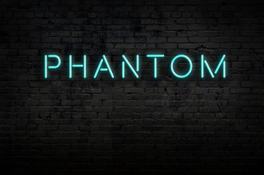 Neon işareti. Duvara karşı hayalet sözü. Gece görünümü