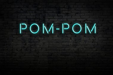 Neon işareti. Kelime oyunu, tuğla duvara karşı. Gece görünümü