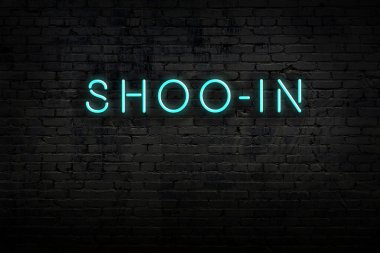 Neon işareti. Kelime tuğla duvara karşı. Gece görünümü