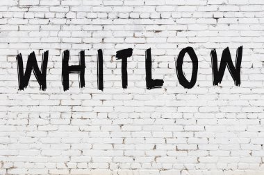 Üzerinde siyah boya yazılı beyaz bir duvar.