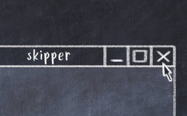 Tarayıcı penceresini başlık Skipper ile kapatılıyor. Tebeşir çizimi. Sorunlarla başa çıkma kavramı