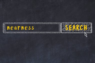 Siyah karatahtaya arama motoru çiziliyor. Yakınlık arayışı kavramı