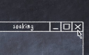 Tarayıcı penceresini kapatırken, sayfa başlığı yazıtlarının sırılsıklam olduğu tebeşir çizimi  