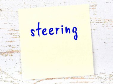 Direksiyon hakkında hatırlatma kavramı. Tahta duvarda üzerinde yazı olan sarı yapışkan kağıt.