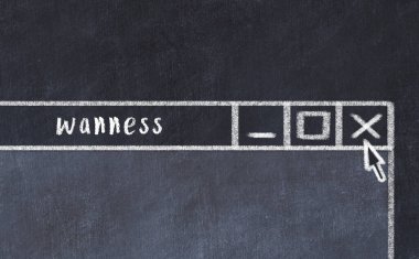 Tarayıcı penceresinin sayfa başlığı yazma azlığı ile kapatılmasının tebeşir çizimi  