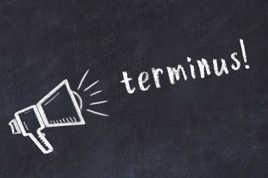 Hoparlör çizimi ve yazıt son durağı olan siyah karatahta