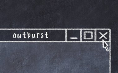 Tarayıcı penceresini başlık patlaması ile kapatılıyor. Tebeşir çizimi. Sorunlarla başa çıkma kavramı