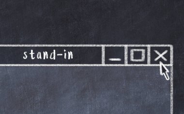 Tarayıcı penceresini başlık dublörüyle kapatılıyor. Tebeşir çizimi. Sorunlarla başa çıkma kavramı