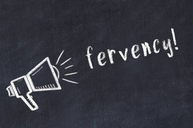 Hoparlörün tebeşir çizimi ve siyah masanın üzerine el yazısıyla yazılmış doğurganlık.