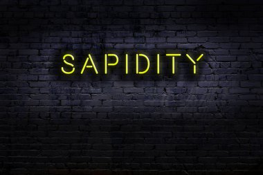 Duvara yazı yazma saflığı olan neon levhası. Gece görünümü