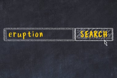 Patlama arayışı konsepti. Arama motorunun tebeşir çizimi ve tahtadan yapılmış yazı tahtası