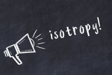 Hoparlörün tebeşir çizimi ve siyah masanın üzerine el yazısı izotropi.