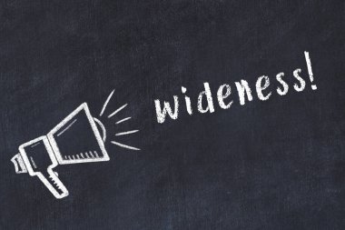 Hoparlör çizimi ve yazıt genişliği olan siyah karatahta