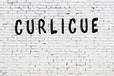 Siyah boyalı el yazısıyla yazması kıvrımlı beyaz tuğla duvar