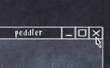 Tarayıcı penceresini sayfa başlığı yazma işportacısıyla kapatmanın tebeşir çizimi  