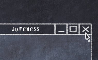 Tarayıcı penceresini başlık güvenliğiyle kapatılıyor. Tebeşir çizimi. Sorunlarla başa çıkma kavramı