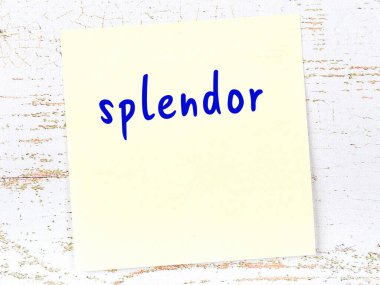 İhtişamı hatırlatma kavramı. Tahta duvarda üzerinde yazı olan sarı yapışkan kağıt.