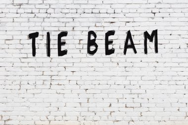Yazılı beyaz tuğla duvar. Siyah boyayla yazılmış kiriş.