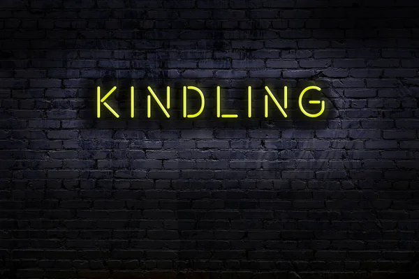 Sinal Néon Parede Tijolos Noite Inscrição Kindling — Fotografia de Stock