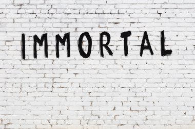 Yazı, beyaz tuğla duvara siyah boya ile yazılmış ölümsüz..