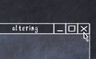 Tarayıcı penceresinin sayfa başlığı yazısını değiştirerek kapatılmasının tebeşir çizimi  