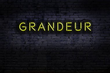 Duvara yazı kazınmış neon levhası. Gece görünümü