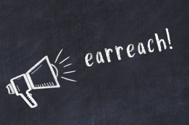 Hoparlör çizimi ve yazıt kulaklığı olan siyah karatahta