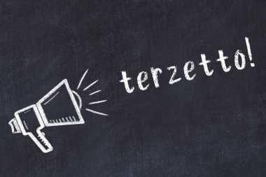 Hoparlör ve yazıt terzetto çizimli siyah karatahta