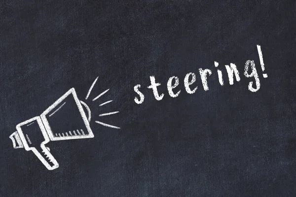 Hoparlör çizimi ve yazı direksiyonu olan siyah karatahta.