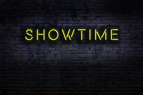 Neon Sign Brick Wall Night Inscription Showtime — Stock Photo, Image