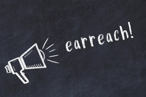 Hoparlör çizimi ve yazıt kulaklığı olan siyah karatahta