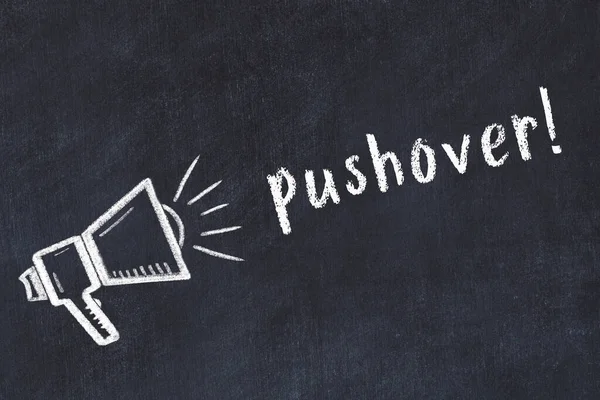 Hoparlörün tebeşir çizimi ve siyah masanın üzerine el yazısıyla yazılmış yazması çocuk oyuncağı.