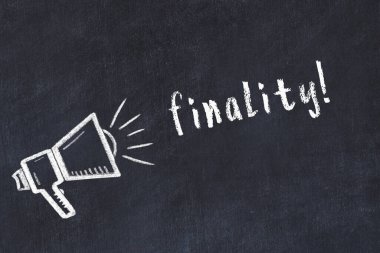 Hoparlör çizimi ve yazı sonu olan siyah karatahta