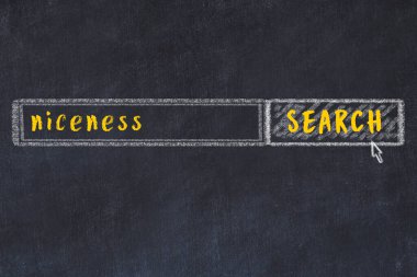 Nezaket arama kavramı. Arama motorunun tebeşir çizimi ve tahtadan yapılmış yazı tahtası