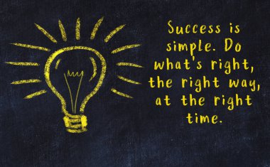 Bilgece bir alıntı ve siyah karatahtaya bir ampul çizimi