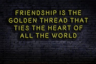 Tuğla duvardaki bilgece alıntıların neon yazıları üzerine gece görüşü