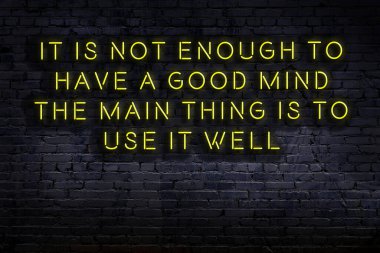 Tuğla duvardaki bilgece alıntıların neon yazıları üzerine gece görüşü