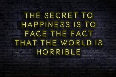 Tuğla duvardaki bilgece alıntıların neon yazıları üzerine gece görüşü