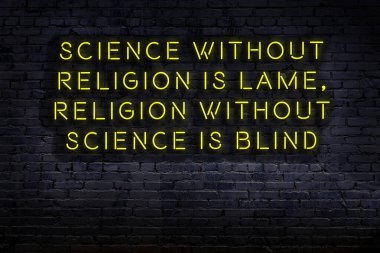 Tuğla duvardaki ışıklı neon tabela olarak bilgece alıntı