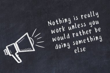 Bilge motivasyonel yazıtlı siyah karatahtaya hoparlör çizimi