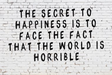 Üzerinde mantıklı alıntıların yazılı olduğu siyah boyanmış beyaz tuğla duvar.