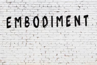 Beyaz tuğlalı duvara siyah boya ile yazılmış somutlaştırma..