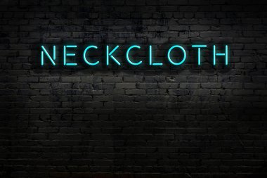 Duvara kazınmış yaka kumaşlı neon tabela. Gece görünümü