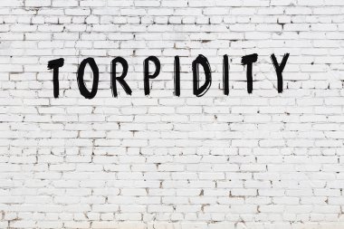 Beyaz tuğlalı duvar, yazıt torpidosu, el yazısı, siyah boya.