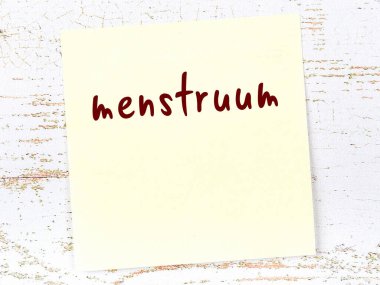 Tahta duvardaki sarı yapışkan notta el yazısıyla yazılmış regl kağıdı var.