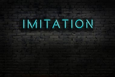 Duvara yazı yazan neon tabela. Gece görünümü