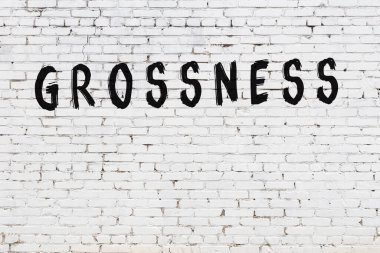 Beyaz tuğlalı duvar. Üzerinde siyah boya ile yazılmış iğrençlik yazısı var.