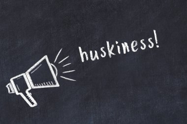 Hoparlör çizimi ve yazı kabuğu olan siyah karatahta.