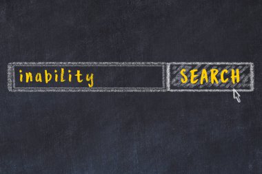 Beceriksizliği arama kavramı. Arama motorunun tebeşir çizimi ve tahtadan yapılmış yazı tahtası